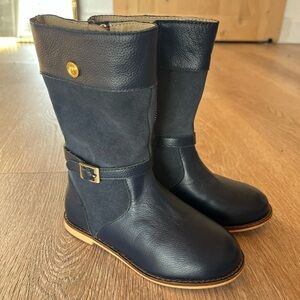 Leather and suede blue boots.